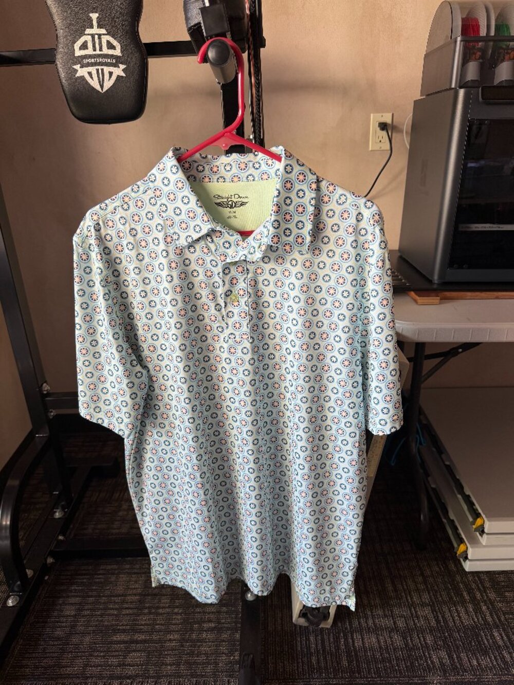 Straight Down Men’s Blue Multicolor Medallion Print Performance Golf Polo M